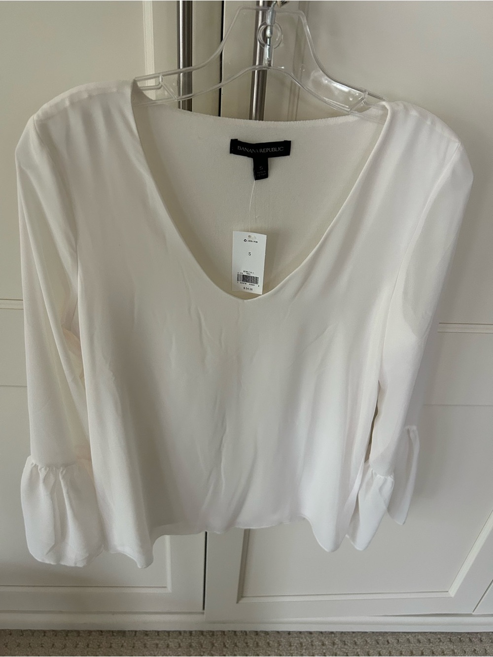 Banana Republic White V-Neck Bell Sleeve Blouse